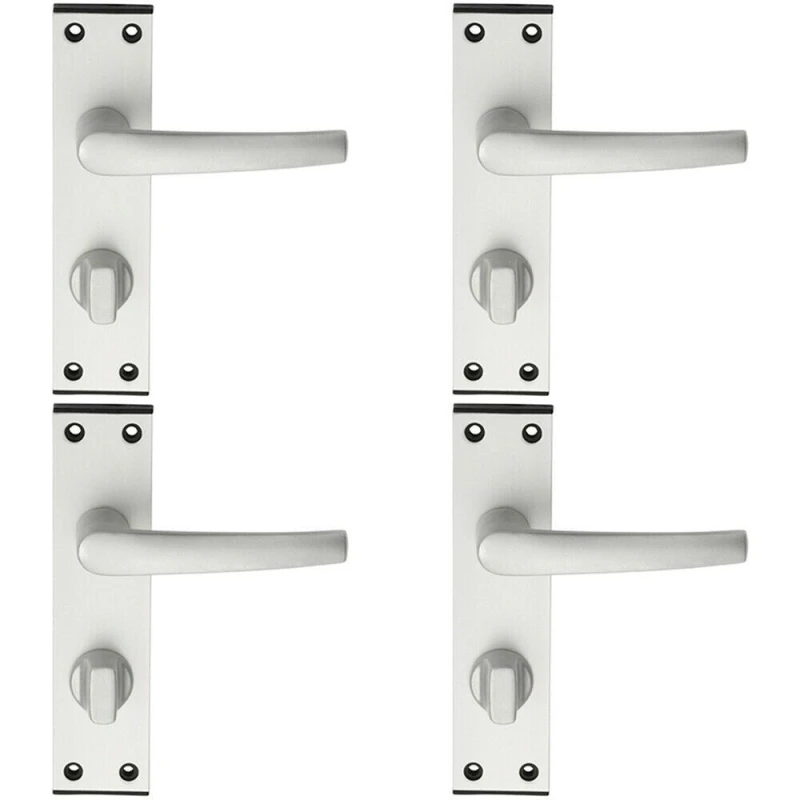 Image of Loops 4x PAIR Straight Handle on Bathroom Backplate 152 x 38mm Satin Aluminium Multi