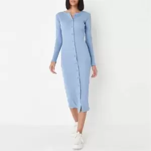 image of Missguided Rib Button Down Dress - Blue