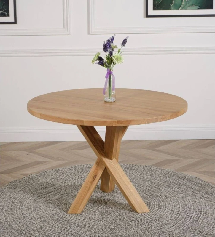 Image of Thats Furniture Oregon Round Oak Dining Table & 4 Washington Leather Chairs in Black Unisex
