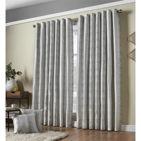 Image of Other Reflections Multi Yarn Lined Ring Top Curtains - Silver 90x90 Inch