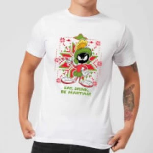 Image of Looney Tunes Eat Drink Be Martian Mens Christmas T-Shirt - White - 3XL