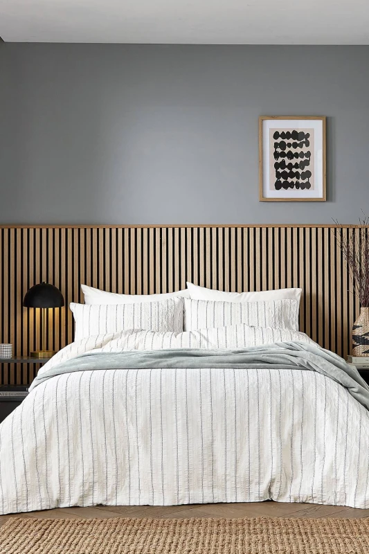 Image of Helena Springfield 'Waffle Stripe' Duvet Cover Set in Grey Size: King Grey Unisex King