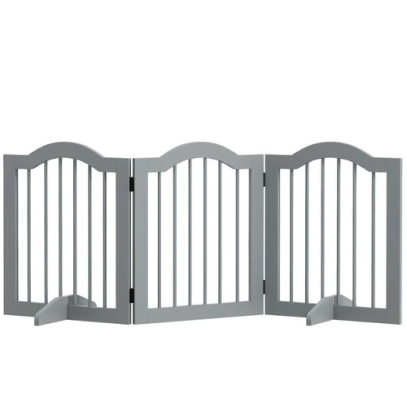 Image of PawHut Freestanding Pet Gate Barrier 3 Pannel w/ Support Feet Light Grey D06-048V01LG