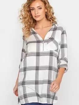 Long Tall Sally Zip Check Shirt - Ivory , Ivory, Size 14, Women