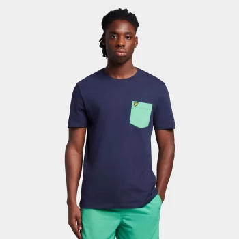 Image of Mens Contrast Pocket T-Shirt - Navy/Green Glaze - L