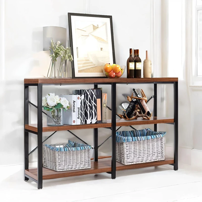 Image of Rafaelo Mobilia Industrial 3 Tier Rustic Console Table With Metal Frame in Brown Brown Unisex