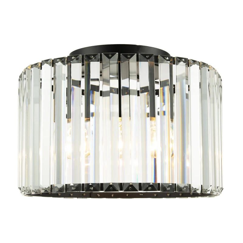Image of Happy Homewares Modern Chic Matte Black & Clear Crystal Glass Flush Ceiling Light Fitting Black Unisex