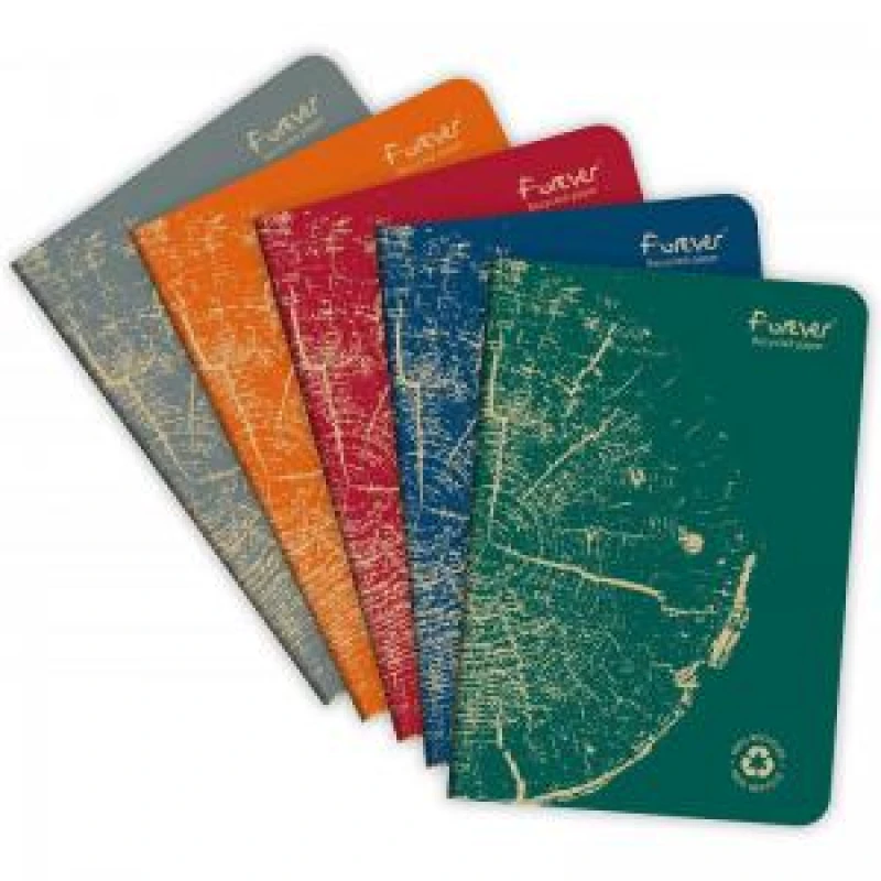 Image of Clairefontaine Forever Recycled A5 Stapled Notebooks 120 Pages 90gsm Feint Ruled Paper Assorted Colours (Pack 5) - 68486C