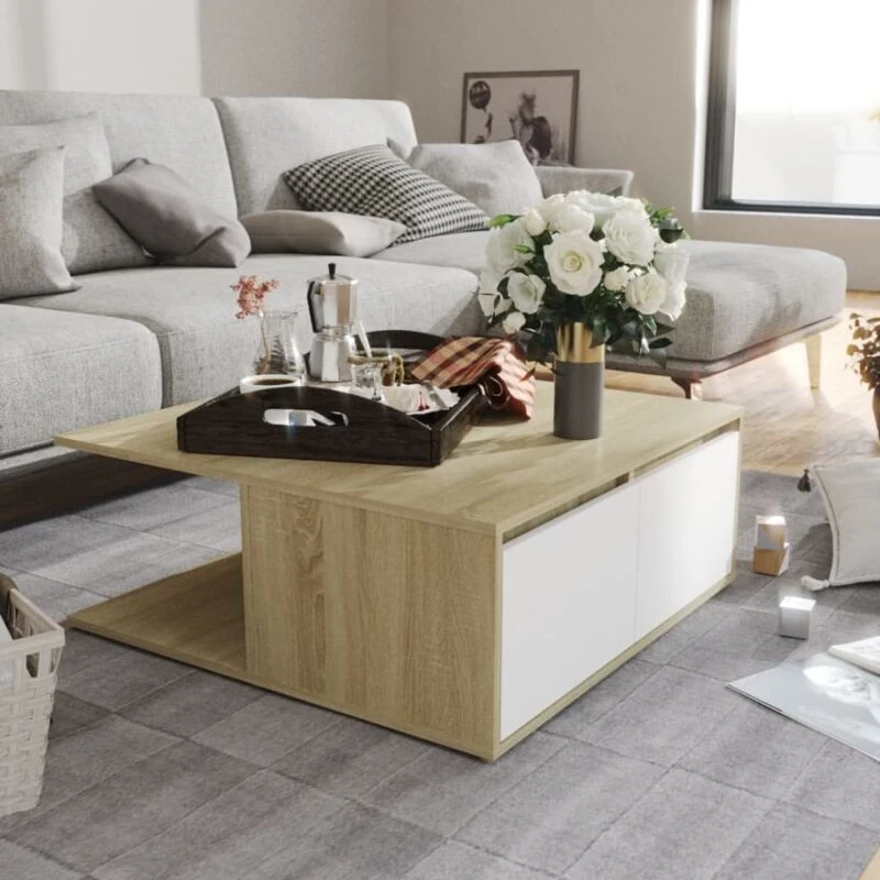 Image of VIDAXL Coffee Table White and Sonoma Oak 80x80x31cm Engineered Wood Vidaxl 8720286560822