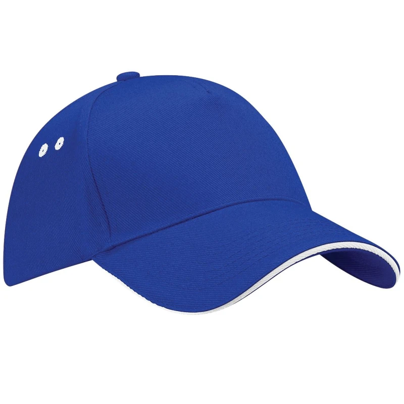 Image of Beechfield Beechfield Men Ultimate 5 Panel Contrast Baseball Cap With Sandwich Peak Headwear Pack of 2 in Bright Blue Bright Blue One Size Male 505926