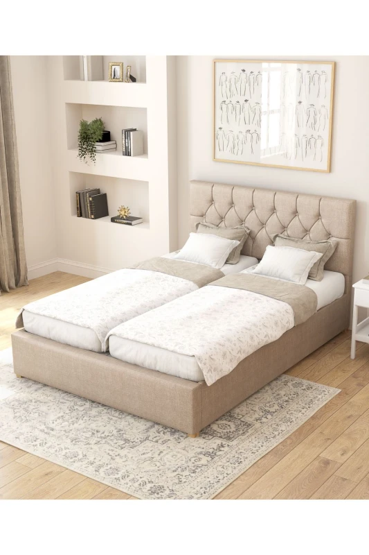 Image of Aspire Aspire Olivier Electric Adjustable Bed Upholstered in Eire Linen Fabric with Pocket Sprung Mattress UK Made in Natural Size: Single Natural S