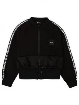 Image of DKNY Girls Tape Logo Zip Through Sweat, Black, Size Age: 10 Years, Women
