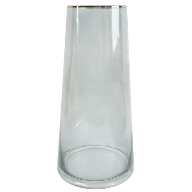 Image of Leaf Glass Vase Gold Rim Smoke Grey Glass Vase 28cm Botanik Grey