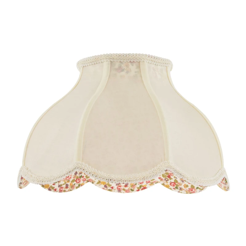 Image of Happy Homewares Cream Victorian Lamp Shade with Scallop Edges & Floral Inner Lining Size: 14" Cream Unisex 14"