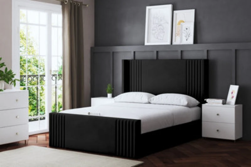 Image of DS LIVING Elara Winged Black Upholstered Bed Small Single AM_DVNSHRE_SSIN_BLA