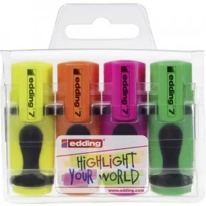 Image of Edding Highlighter edding 7 4-7-4 4 pcs/pack Neon yellow, Neon green, Neon orange, Neon pink 1 mm, 3mm 4 pc(s)