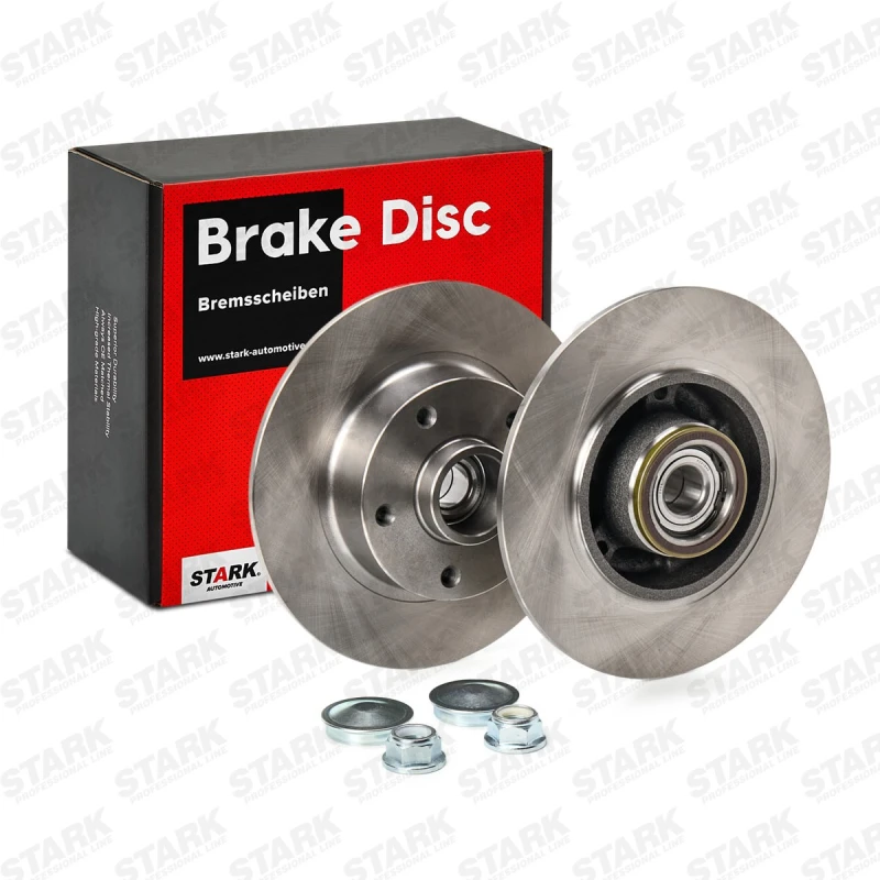 Image of STARK SKBD-0023140 Brake disc Rear Axle, solid, Cast Iron, Uncoated, Untreated, with wheel bearing Cast Iron Brake Disc (82)