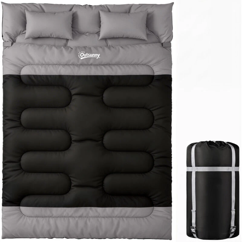 Image of OUTSUNNY Double Sleeping Bag with 2 Pillows, Sleeping Bag in Grey Grey Unisex Double