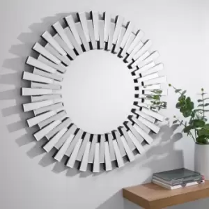 Image of Furniture Box Starburst Small/Large Silver Stylish 3D Circular Round Modern Living Room Bedroom Wall Mirror (60Cmx60Cm)