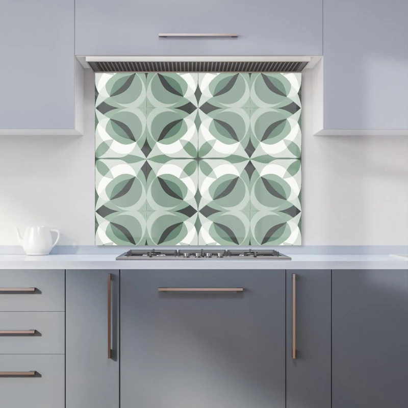 Image of Warren Reed - Designer Geometric Green Grey Kitchen Splashback Size: 600mm x 750mm Green Unisex 600mm x 750mm
