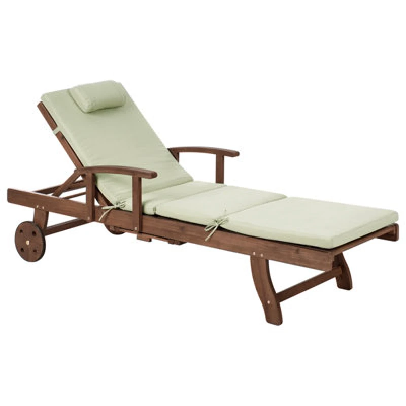 Image of Beliani Sun Lounger With Cushion Amantea Premium Acacia Wood Green