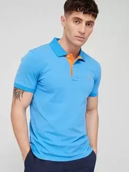 Image of Gant Contrast Placket Detail Polo Shirt, Mid Blue Size M Men