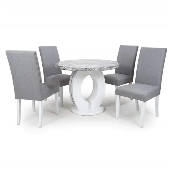 Image of Shankar Neptune Round & 4 Randall Silver Grey Dining Set - Grey M