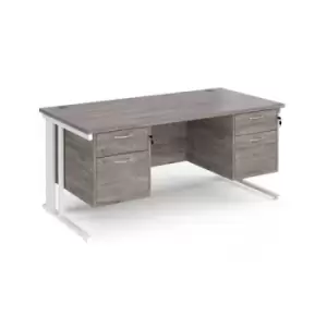 Image of Maestro 25 straight desk 1600mm x 800mm with two x 2 drawer pedestals - white cable managed leg frame and grey oak top