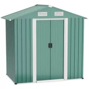 image of Outsunny 6 x 3ft Corrugated Metal Garden Shed W/Double Door and Latch Window - Green