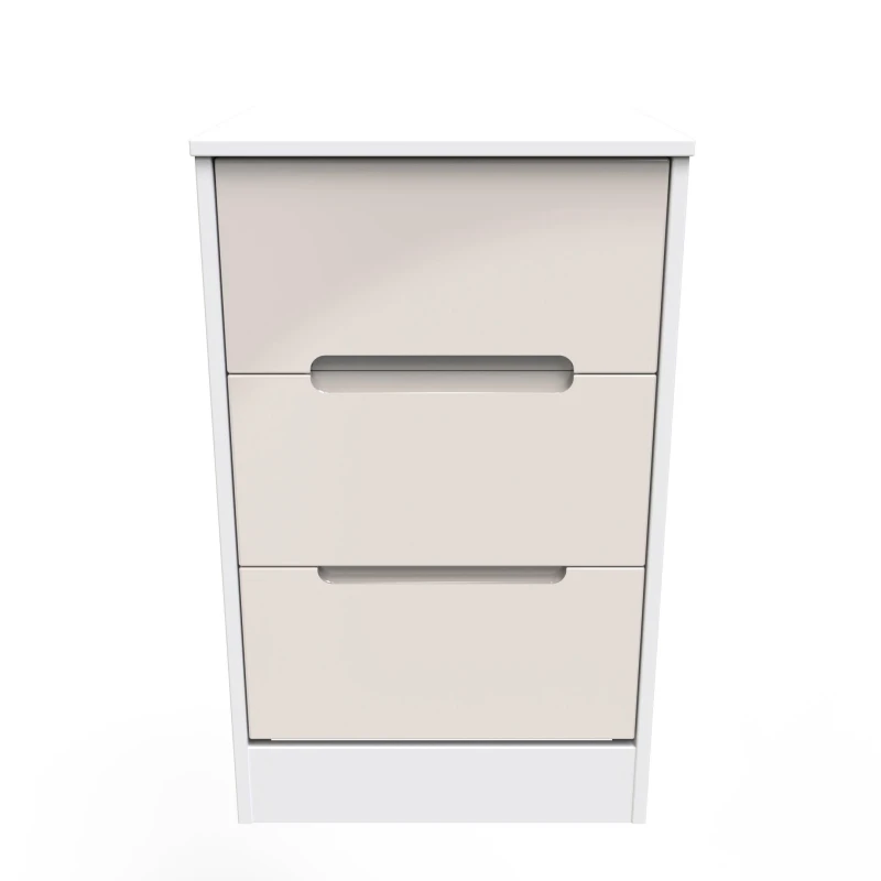 Image of Turin 3 Drawer Bedside Cabinet In Kashmir Gloss & White (Ready Assembled)
