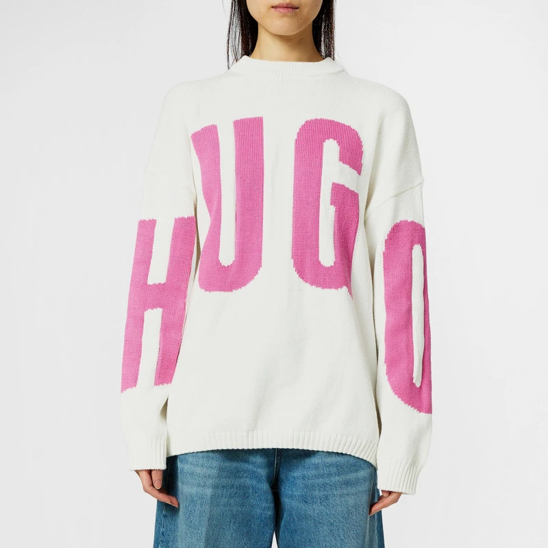 Image of Hugo Womens Crew Neck Soft Knit Jumper Natural female 8 (S)