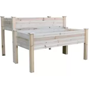 Image of 2 Piece Solid Fir Wood Plant Raised Bed Flower Vegetable Herb Grow Box Stand Garden Step Planter Stand Free Combination - Outsunny