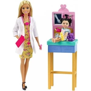 image of Barbie You Can Be Anything Pediatrician Blonde Hair Doctor & Toddler Patient Playset