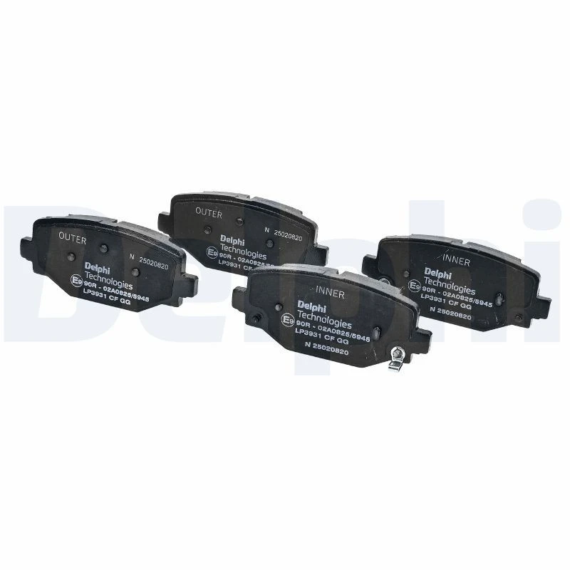 Image of DELPHI LP3931 Brake pad set with acoustic wear warning, without accessories, with anti-squeak plate Brake Pad Set,disc brake (402)