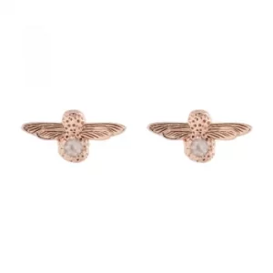 Image of Ladies Olivia Burton Two-Tone Steel and Rose Plate Sterling Silver Rose Quartz Bejewelled Bee Stud Earrings