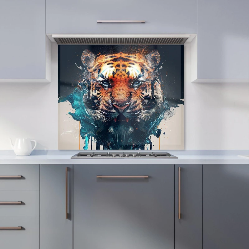 Image of Warren Reed - Designer Tiger Face Splashart Kitchen Splashback in Brown Size: 600mm x 750mm Brown Unisex 600mm x 750mm