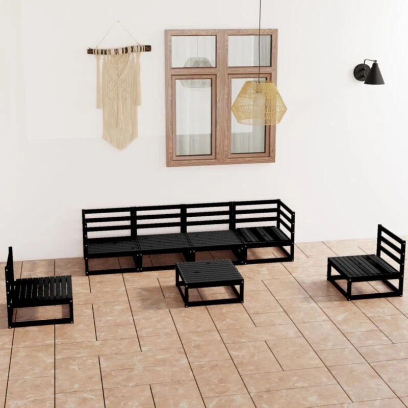 Image of VIDAXL 7 Piece Garden Lounge Set Black Solid Pinewood Vidaxl 8720286465110