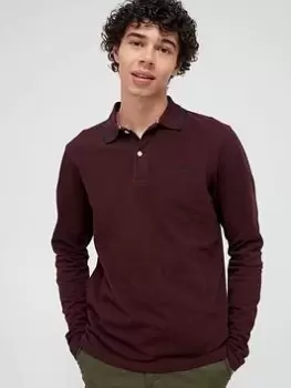 Image of Superdry Tipped Long Sleeve Polo Shirt - Dark Red , Red, Size 2XL, Men
