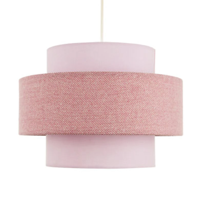 Image of Happy Homewares Modern Soft Pink Herringbone Linen Triple Tier Design Pendant Shade