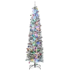 Image of HOMCOM 7.5' Artificial Prelit Christmas Trees Holiday Decor with Warm White LED Lights, Flocked Tips, Berry, Pine Cone