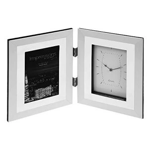 Image of 4" x 6" - Impressions Photo Frame & Clock - White & Chrome