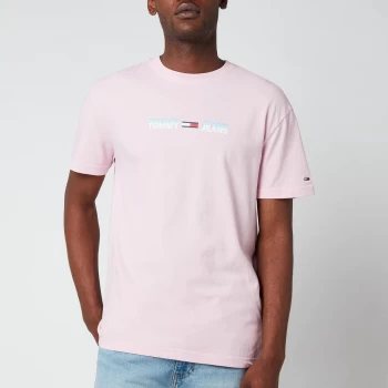 image of Tommy Jeans Mens Linear Logo T-Shirt - Romantic Pink - M