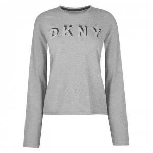 Image of DKNY Long Sleeve Boxy Crew Neck T Shirt Womens - Heather Grey