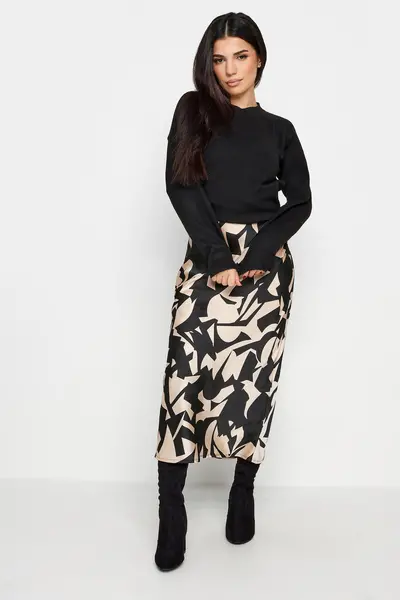 image of PixieGirl Petite Satin Midi Skirt Black