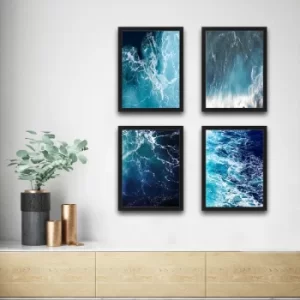 image of Waves Set 1 Multicolor Decorative Framed Painting (4 Pieces)