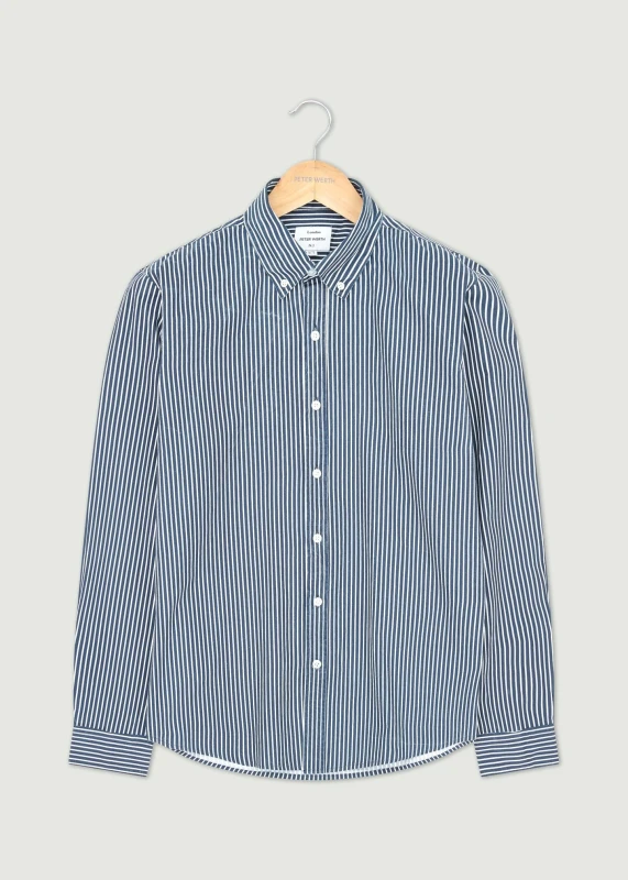 Image of Peter Werth Mens Pinnacle Long Sleeve Shirt in Navy & White Size: Large Navy Male L