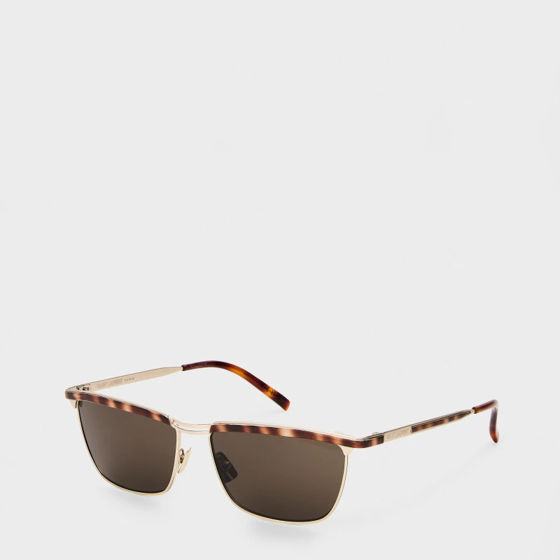 Image of Saint Laurent Mens UV Protection Rectangle Sunglasses Gold/Grey male One Size