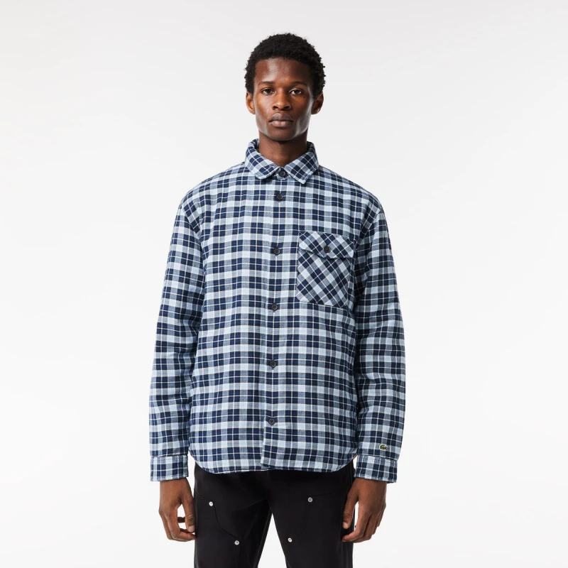 Image of Lacoste Mens Checked Quilted Long Sleeve Overshirt Methylene/Multi male XS