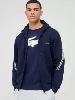 Image of Lacoste Taping Zip Thru Hoodie - Navy, Size 2XL, Men