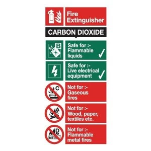 image of Stewart Superior FF093SAV Self Adhesive Vinyl Sign 100x200mm Carbon Dioxide Fire Extinguisher